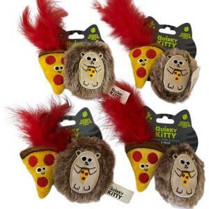 4 Packs Quirky Kitty Hedge Hog & Pizza Cat Toys 2PK Catnip & Silvervine 8 Toys